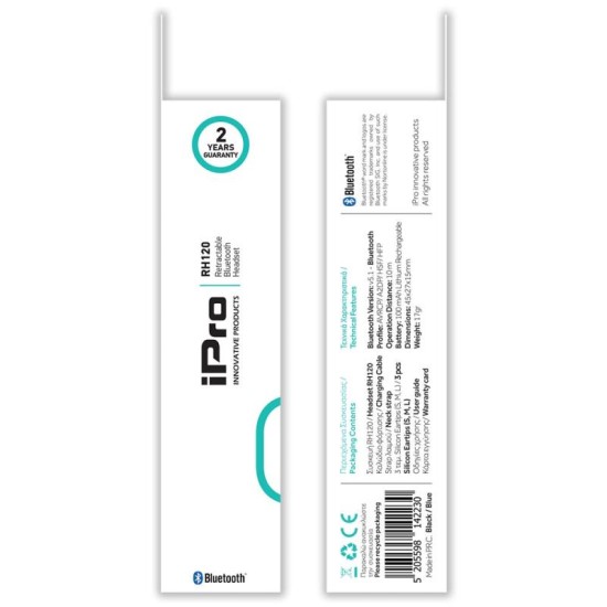 Ακουστικό Bluetooth iPro RH120 Retractable Μαύρο-Μπλε Ακουστικό Bluetooth iPro RH120 Retractable Μαύρο-Μπλε