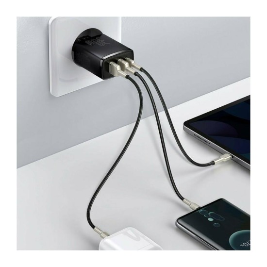 Φορτιστής Ταξιδίου Ταχείας Φόρτισης Baseus Compact με Τριπλή Έξοδο 2xUSB A & USB C PD + QC 30W 3A Μαύρο Φορτιστής Ταξιδίου Ταχείας Φόρτισης Baseus Compact με Τριπλή Έξοδο 2xUSB A & USB C PD + QC 30W 3A Μαύρο