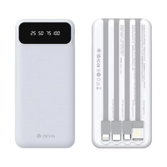 Φορτιστής Ανάγκης Devia EP189 10W 10000mAh με 4 Ενσωματωμένα Καλώδια Kintone Λευκό