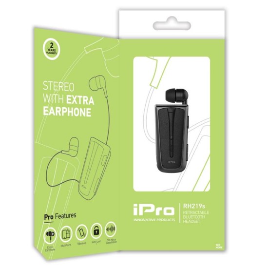 Στερεοφωνικό Ακουστικό Bluetooth iPro RH219s Retractable με Δόνηση Μαύρο-Γκρι Στερεοφωνικό Ακουστικό Bluetooth iPro RH219s Retractable με Δόνηση Μαύρο-Γκρι