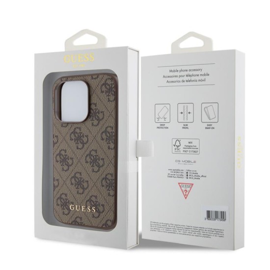 Θήκη PU Guess Apple iPhone 15 Pro Hardcase Metal Gold Logo 4G Καφέ Θήκη PU Guess Apple iPhone 15 Pro Hardcase Metal Gold Logo 4G Καφέ