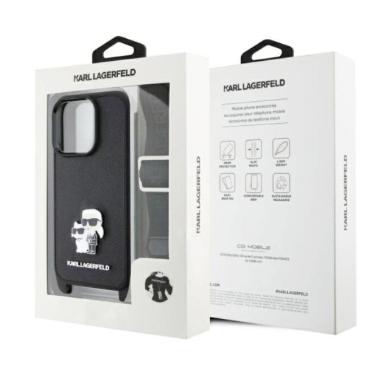Θήκη Δερμάτινη Karl Lagerfeld Apple iPhone 16 Pro Max Saffiano Crossbody Metal Pin Karl & Choupette Μαύρο Θήκη Δερμάτινη Karl Lagerfeld Apple iPhone 16 Pro Max Saffiano Crossbody Metal Pin Karl & Choupette Μαύρο