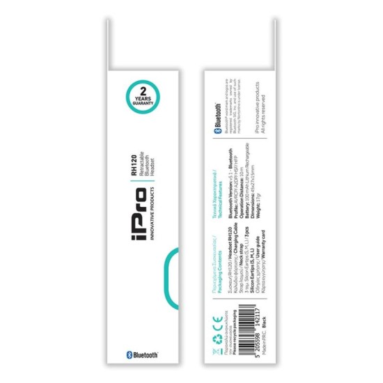 Ακουστικό Bluetooth iPro RH120 Retractable Μαύρο-Μπλε Ακουστικό Bluetooth iPro RH120 Retractable Μαύρο-Μπλε