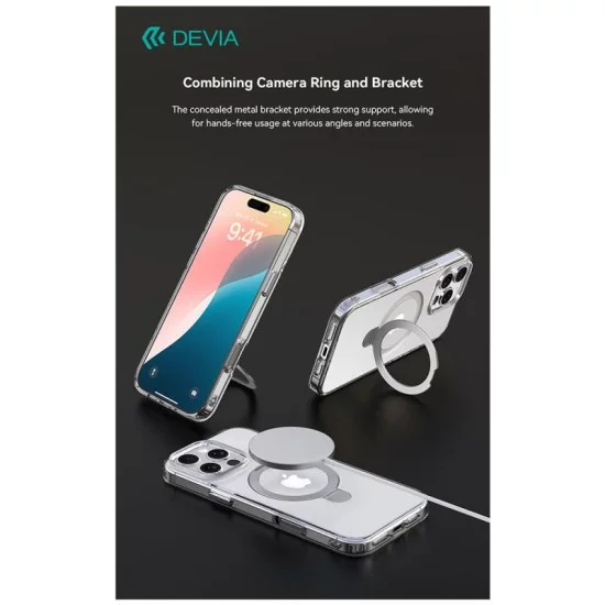 Θήκη TPU & PC Shock Proof Devia Magnetic Apple iPhone 16 Pro Max Clean με Stand Διάφανο Θήκη TPU & PC Shock Proof Devia Magnetic Apple iPhone 16 Pro Max Clean με Stand Διάφανο