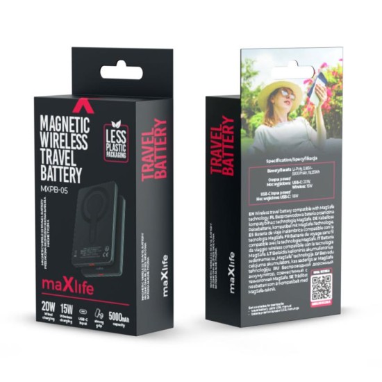Φορτιστής Ανάγκης Maxlife MXPB-05 Magnetic Wireless PD 20W 5000mAh Μαύρο Φορτιστής Ανάγκης Maxlife MXPB-05 Magnetic Wireless PD 20W 5000mAh Μαύρο