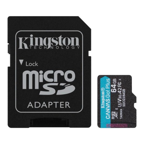 Κάρτα μνήμης Micro SDXC UHS-l U3 Kingston Canvas Go! Plus 170MB/s 64GB + 1 ADP Κάρτα μνήμης Micro SDXC UHS-l U3 Kingston Canvas Go! Plus 170MB/s 64GB + 1 ADP
