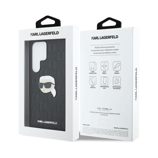 Θήκη TPU Karl Lagerfeld Samsung Galaxy S25 Ultra Hardcase Leather Monogram Karl Head Pin Μαύρο Θήκη TPU Karl Lagerfeld Samsung Galaxy S25 Ultra Hardcase Leather Monogram Karl Head Pin Μαύρο