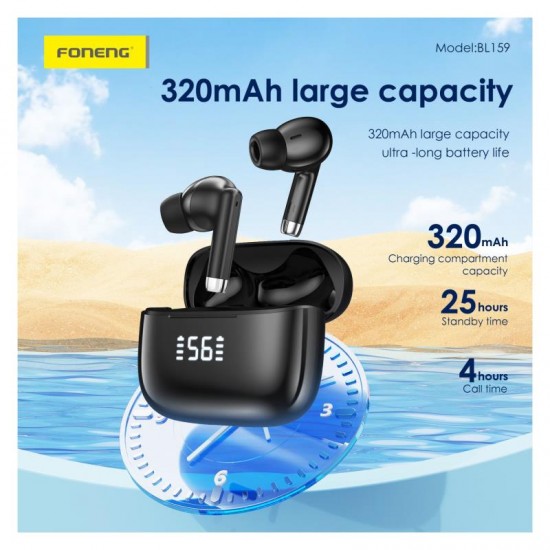 True Wireless Ακουστικά Bluetooth Foneng BL159 με Οθόνη Μαύρο True Wireless Ακουστικά Bluetooth Foneng BL159 με Οθόνη Μαύρο