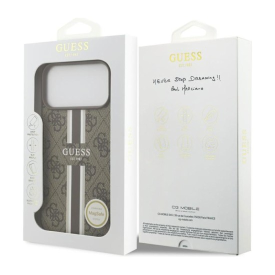 Θήκη PU Guess MagSafe Apple iPhone 17 Pro Max Hardcase 4G Printed Stripes Καφέ Θήκη PU Guess MagSafe Apple iPhone 17 Pro Max Hardcase 4G Printed Stripes Καφέ
