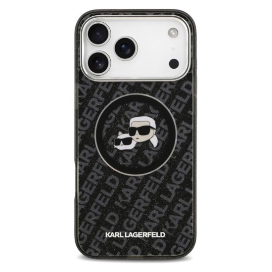 Θήκη Σιλικόνης Karl Lagerfeld Apple iPhone 17 Pro Max Magsafe Glitter Karl & Choupette Heads Μαύρο