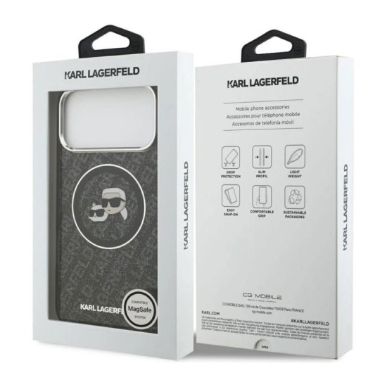 Θήκη Σιλικόνης Karl Lagerfeld Apple iPhone 17 Pro Max Magsafe Glitter Karl & Choupette Heads Μαύρο