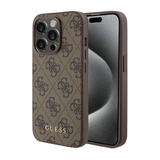 Θήκη PU Guess Apple iPhone 15 Pro Hardcase Metal Gold Logo 4G Καφέ Θήκη PU Guess Apple iPhone 15 Pro Hardcase Metal Gold Logo 4G Καφέ