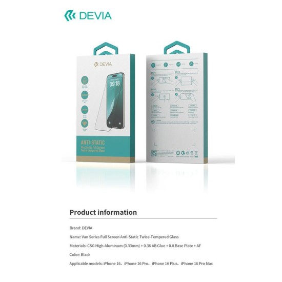 Tempered Glass Full Face Anti-Static Devia Apple iPhone 16 Pro Van Μαύρο (1 τεμ.) Tempered Glass Full Face Anti-Static Devia Apple iPhone 16 Pro Van Μαύρο (1 τεμ.)