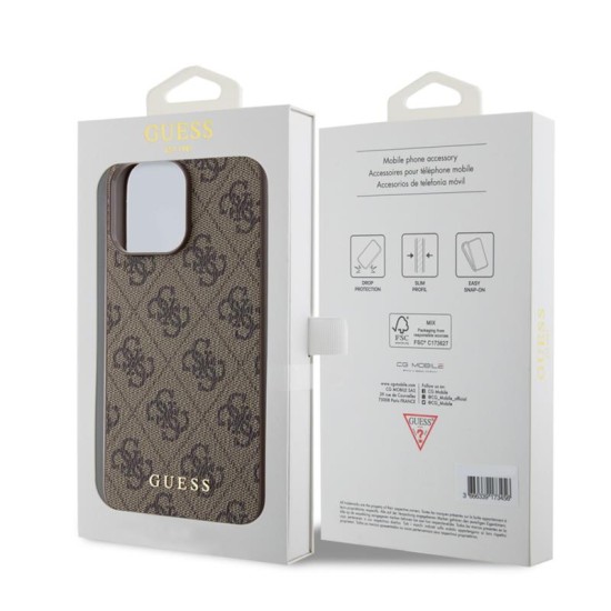 Θήκη PU Guess Apple iPhone 15 Pro Max Hardcase Metal Gold Logo 4G Καφέ Θήκη PU Guess Apple iPhone 15 Pro Max Hardcase Metal Gold Logo 4G Καφέ