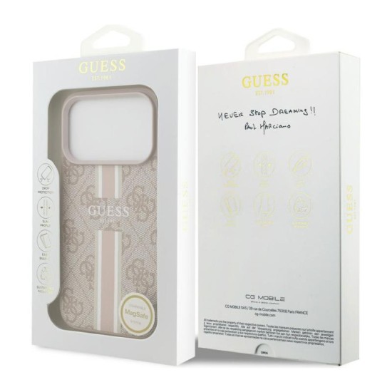 Θήκη PU Guess MagSafe Apple iPhone 17 Pro Hardcase 4G Printed Stripes Ροζ