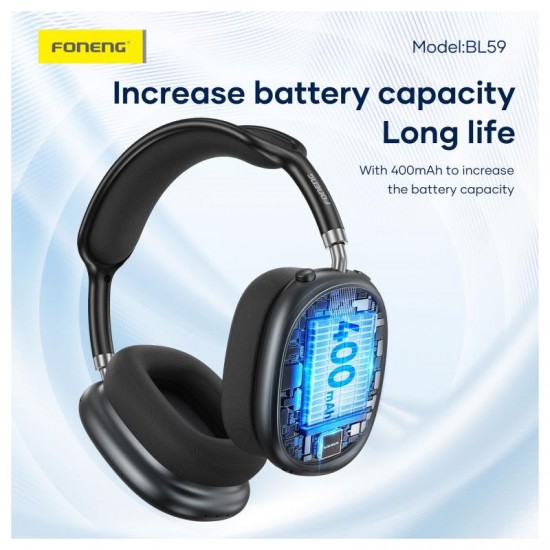 Ασύρματα Ακουστικά Κεφαλής Foneng BL59 ANC Noise Canceling Ασημί