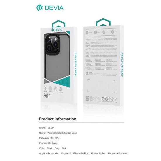 Θήκη TPU & PC Shock Proof Devia Apple iPhone 16 Pro Pino Μαύρο Θήκη TPU & PC Shock Proof Devia Apple iPhone 16 Pro Pino Μαύρο