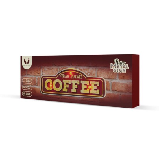 Μεταλλική Πινακίδα LED Forever Light RETRO Fresh Brewed Coffee Κόκκινο-Χρυσό Μεταλλική Πινακίδα LED Forever Light RETRO Fresh Brewed Coffee Κόκκινο-Χρυσό