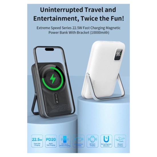 Ασύρματος Φορτιστής Ανάγκης Devia EP201 Magnetic PD 22.5W 10000mAh με Βραχίονα Στήριξης Extreme Speed Λευκό
