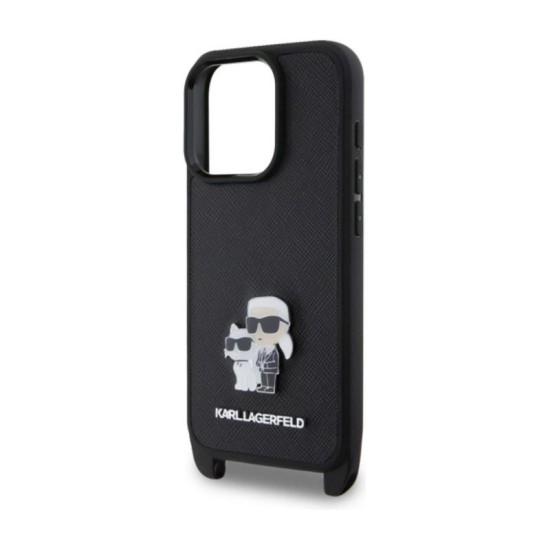 Θήκη Δερμάτινη Karl Lagerfeld Apple iPhone 16 Pro Saffiano Crossbody Metal Pin Karl & Choupette Μαύρο Θήκη Δερμάτινη Karl Lagerfeld Apple iPhone 16 Pro Saffiano Crossbody Metal Pin Karl & Choupette Μαύρο