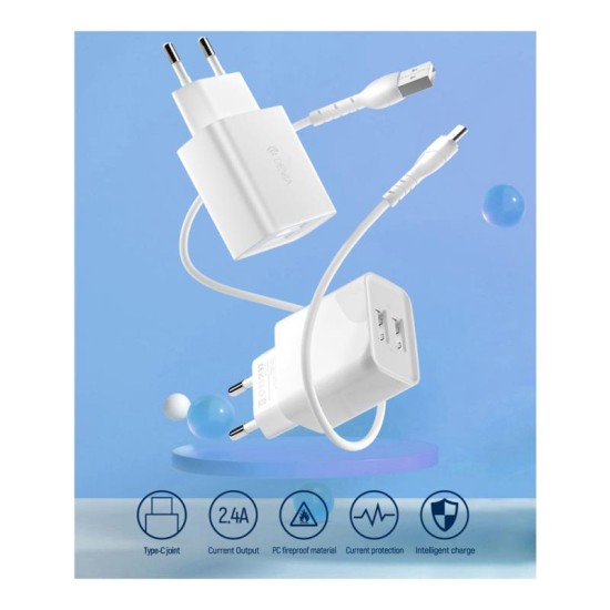 Φορτιστής Ταξιδίου Devia RLC-526 12W με Διπλή Έξοδο USB A & Καλώδιο USB C EC305 1m Smart Λευκό Φορτιστής Ταξιδίου Devia RLC-526 12W με Διπλή Έξοδο USB A & Καλώδιο USB C EC305 1m Smart Λευκό