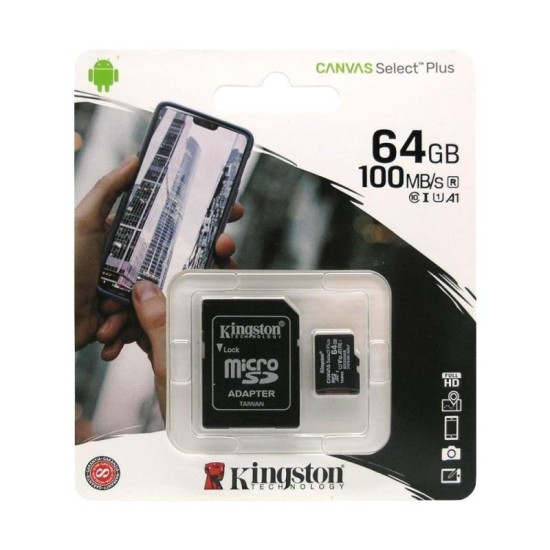 Κάρτα μνήμης Micro SDHC C10 UHS-I U1 Kingston Canvas Select Plus 100MB/s 64Gb + 1 ADP Κάρτα μνήμης Micro SDHC C10 UHS-I U1 Kingston Canvas Select Plus 100MB/s 64Gb + 1 ADP