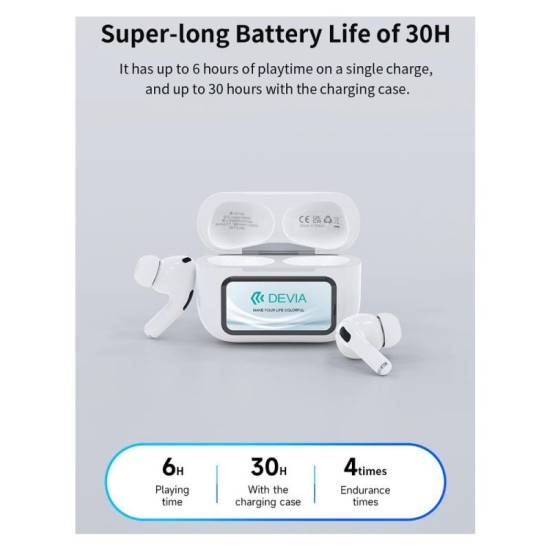 True Wireless Ακουστικά Bluetooth Devia ANC EM062 Pro2 με Οθόνη Λευκό True Wireless Ακουστικά Bluetooth Devia ANC EM062 Pro2 με Οθόνη Λευκό