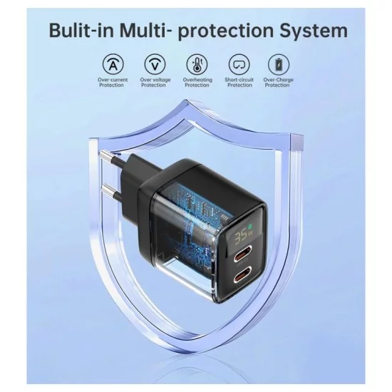 Φορτιστής Ταξιδίου Ταχείας Φόρτισης Choetech PD6051 με Διπλή Έξοδο USB C GaN PD 35W Μαύρο Φορτιστής Ταξιδίου Ταχείας Φόρτισης Choetech PD6051 με Διπλή Έξοδο USB C GaN PD 35W Μαύρο