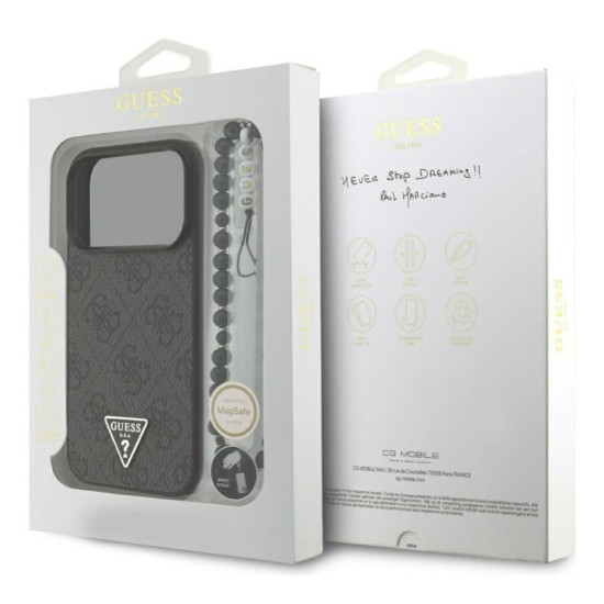 Θήκη PU Guess Apple iPhone 17 Pro Hardcase Classic Logo 4G Triangle με Pearl Strap Μαύρο