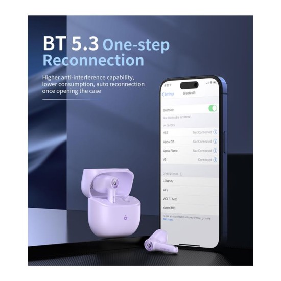 True Wireless Ακουστικά Bluetooth Choetech BH-T19 Μωβ True Wireless Ακουστικά Bluetooth Choetech BH-T19 Μωβ