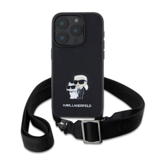 Θήκη Δερμάτινη Karl Lagerfeld Apple iPhone 16 Pro Max Saffiano Crossbody Metal Pin Karl & Choupette Μαύρο Θήκη Δερμάτινη Karl Lagerfeld Apple iPhone 16 Pro Max Saffiano Crossbody Metal Pin Karl & Choupette Μαύρο