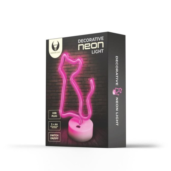Neon LED Forever Light FSNE02 CAT (USB/Μπαταρίας & On/Off) με Stand Ροζ