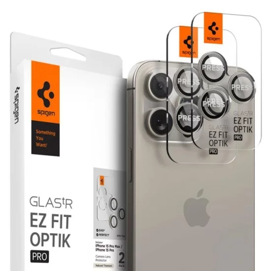 Προστατευτικό Κάλυμμα Κάμερας Spigen Optik.tR EZ-FIT για Τζαμάκι Κάμερας Apple iPhone14 Pro/ 14 Pro Max/ 15 Pro/ 15 Pro Max/ 16 Pro/ 16 Pro Max Natural Τιτάνιο (2 τεμ.)