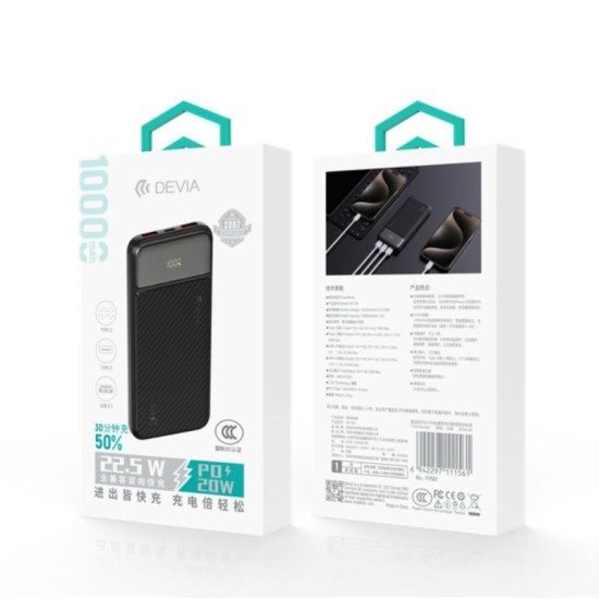 Φορτιστής Ανάγκης Devia EP198 Full Compatible 22.5W 10000mAh με Ψηφιακή Οθόνη Smart Μαύρο