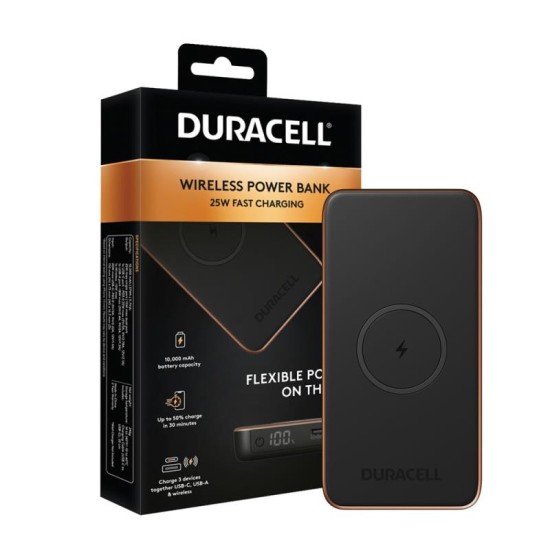 Φορτιστής Ανάγκης Duracell Core 10 PD 25W 10000mAh & Ασύρματη Φόρτιση 15W Μαύρο Φορτιστής Ανάγκης Duracell Core 10 PD 25W 10000mAh & Ασύρματη Φόρτιση 15W Μαύρο