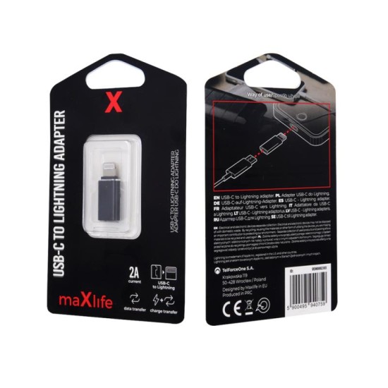 Αντάπτορας Maxlife USB C Θηλυκό to Lightning Αρσενικό Μαύρο Αντάπτορας Maxlife USB C Θηλυκό to Lightning Αρσενικό Μαύρο