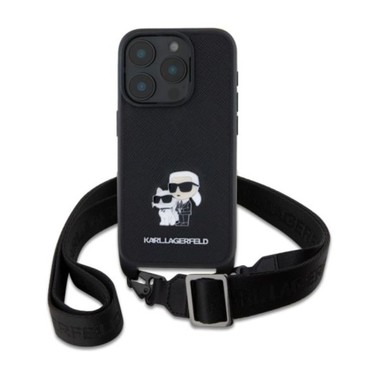 Θήκη Δερμάτινη Karl Lagerfeld Apple iPhone 16 Pro Saffiano Crossbody Metal Pin Karl & Choupette Μαύρο Θήκη Δερμάτινη Karl Lagerfeld Apple iPhone 16 Pro Saffiano Crossbody Metal Pin Karl & Choupette Μαύρο