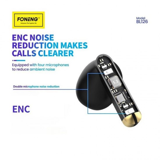 True Wireless Ακουστικά Bluetooth Foneng BL126 ENC Λευκό True Wireless Ακουστικά Bluetooth Foneng BL126 ENC Λευκό
