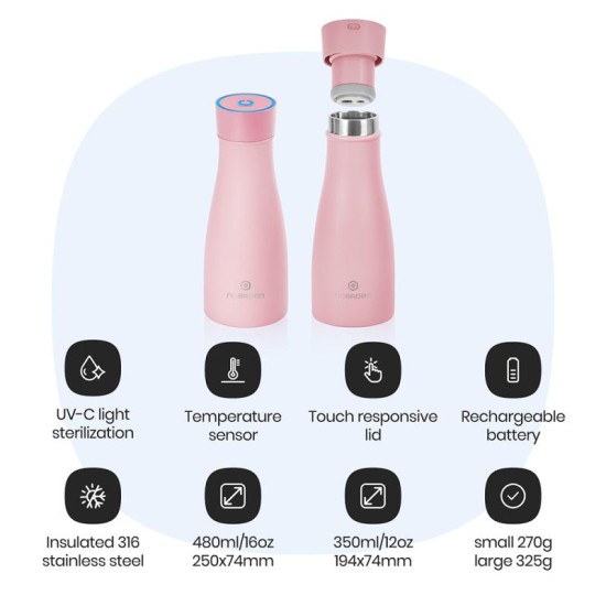 Smart Μπουκάλι-Θερμός UV Noerden LIZ Ανοξείδωτο 350ml Ροζ Smart Μπουκάλι-Θερμός UV Noerden LIZ Ανοξείδωτο 350ml Ροζ
