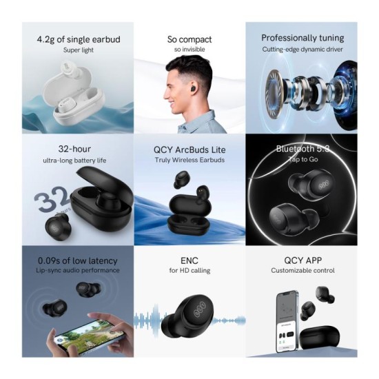 True Wireless Ακουστικά Bluetooth QCY Arc Buds Lite T27 Λευκό True Wireless Ακουστικά Bluetooth QCY Arc Buds Lite T27 Λευκό
