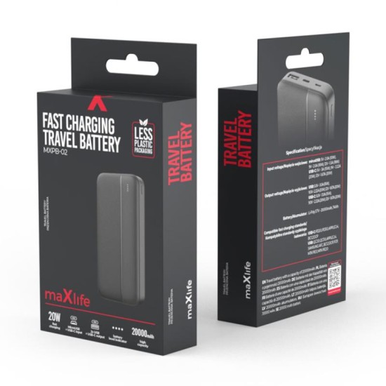 Φορτιστής Ανάγκης Maxlife MXPB-02 PD QC 20W 20000 mAh Μαύρο Φορτιστής Ανάγκης Maxlife MXPB-02 PD QC 20W 20000 mAh Μαύρο