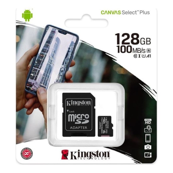 Κάρτα μνήμης Micro SDHC C10 UHS-I U1 Kingston Canvas Select Plus 100MB/s 128Gb + 1 ADP Κάρτα μνήμης Micro SDHC C10 UHS-I U1 Kingston Canvas Select Plus 100MB/s 128Gb + 1 ADP