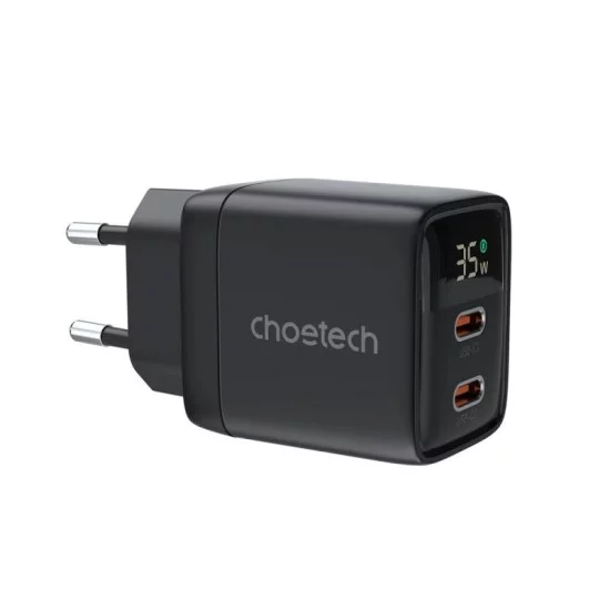 Φορτιστής Ταξιδίου Ταχείας Φόρτισης Choetech PD6051 με Διπλή Έξοδο USB C GaN PD 35W Μαύρο Φορτιστής Ταξιδίου Ταχείας Φόρτισης Choetech PD6051 με Διπλή Έξοδο USB C GaN PD 35W Μαύρο