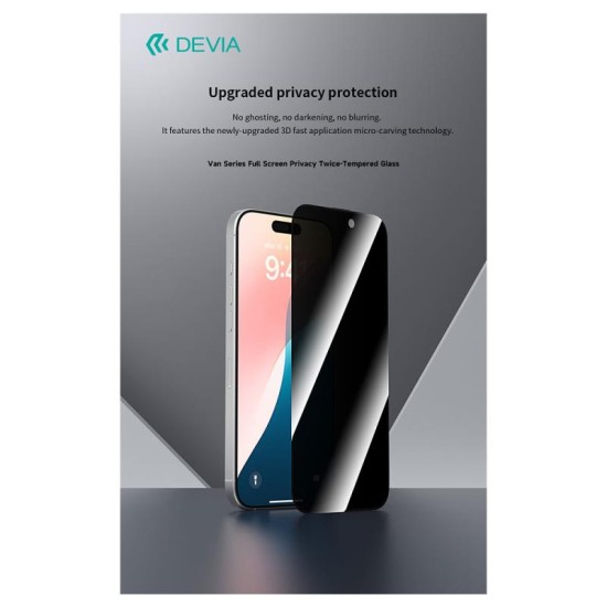 Tempered Glass Full Face Privacy Devia Apple iPhone 16 Van Μαύρο (1 τεμ.) Tempered Glass Full Face Privacy Devia Apple iPhone 16 Van Μαύρο (1 τεμ.)
