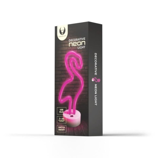 Neon LED Forever Light FSNE01 FLAMINGO (USB/Μπαταρίας & On/Off) με Stand Ροζ