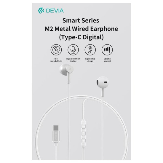 Hands Free Stereo M2 Devia EM113 Metal USB C Smart Ασημί Hands Free Stereo M2 Devia EM113 Metal USB C Smart Ασημί
