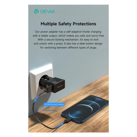 Διεθνής Φορτιστής Ταξιδίου - Αντάπτορας Multi Function Devia G520 Mini 3A 20W PD+QC με Διπλή Έξοδο USB A & USB C Μαύρο Διεθνής Φορτιστής Ταξιδίου - Αντάπτορας Multi Function Devia G520 Mini 3A 20W PD+QC με Διπλή Έξοδο USB A & USB C Μαύρο