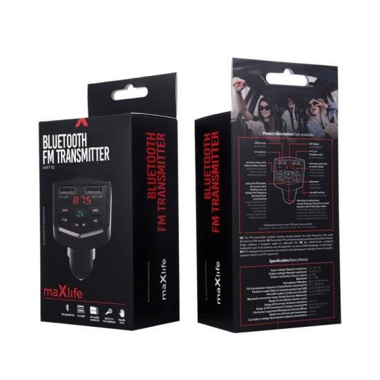 Φορτιστής Αυτοκινήτου + Bluetooth MP3 + Πομπός FM Maxlife MXFT-02 με Διπλή Έξοδο USB A Μαύρο Φορτιστής Αυτοκινήτου + Bluetooth MP3 + Πομπός FM Maxlife MXFT-02 με Διπλή Έξοδο USB A Μαύρο