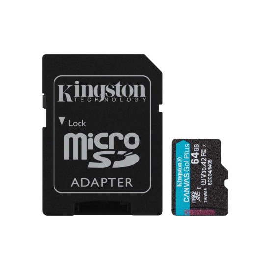 Κάρτα μνήμης Micro SDXC C10 UHS-l U3 Kingston Canvas Go! Plus 200MB/s 64GB + 1 ADP