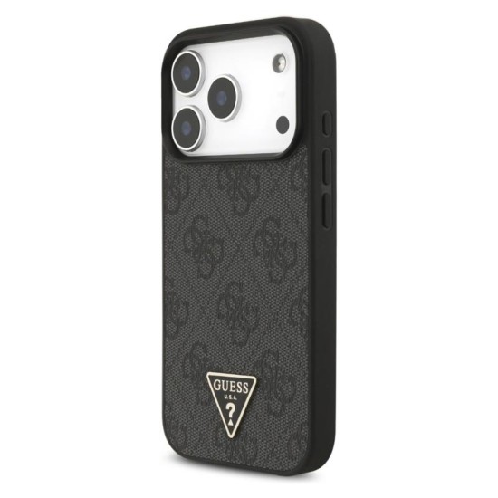 Θήκη PU Guess Apple iPhone 17 Pro Max Hardcase Classic Logo 4G Triangle με Pearl Strap Μαύρο